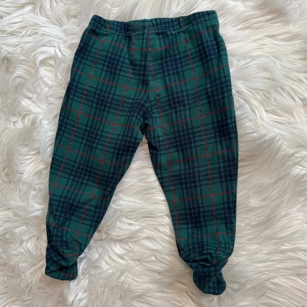 Carter’s Baby Boy Christmas Outfit 6M‎ Reindeer Plaid Set Footed Pants EUC